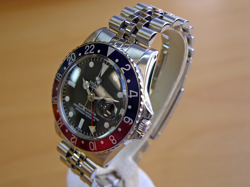 Vintage watch after restoration, angled view